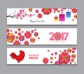 Horizontal Banners Set with Hand Drawn Chinese New Year Rooster Royalty Free Stock Photo