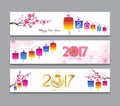 Horizontal Banners Set with Hand Drawn Chinese New Year Rooster Royalty Free Stock Photo