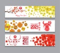 Horizontal Banners Set with Hand Drawn. Year of the Ox 2021 Chinese translation Happy Chinese New Year, Year of Ox Royalty Free Stock Photo