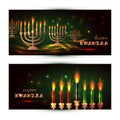 Horizontal Banners for Kwanzaa with traditional colored and candles representing the Seven Principles or Nguzo Saba . Royalty Free Stock Photo