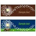 Horizontal Banners Set with lanterns and butterflies.