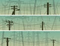 Horizontal banners with silhouettes of power line poles.