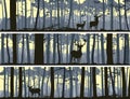 Horizontal banners of wild animals in wood. Royalty Free Stock Photo