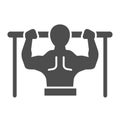 Horizontal bar and athlete line and solid icon. Sportsman doing pull-ups symbol, outline style pictogram on white