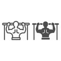 Horizontal bar and athlete line and solid icon. Sportsman doing pull-ups symbol, outline style pictogram on white