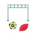 American football ball and soccer ball. Horizontal bar with crossbars vector