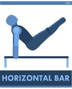 Horizontal bar. Sports gymnastics. Male contest. Vector. Icon, pictogram. Summer international sports. Boys are training. Men`s c