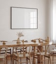 Horizontal black frame mockup in farmhouse dining room interior