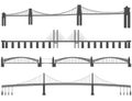 Horizontal black silhouettes of different bridges.