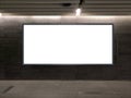 Horizontal blank advertising banners posters mockup in underground tunnel walkway out-of-home OOH media display space, lightbox Royalty Free Stock Photo