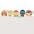 Blank banner background with children tennis players. Vector illustration