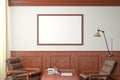 Horizontal blank poster mockup on white wall in classic style interior of modern living room