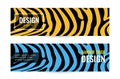 Horizontal blue and orange banners with stripes on black background. Royalty Free Stock Photo