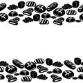 Horizontal border from silhouettes of different types of bread, decorative frame from varieties of bread of different shapes and Royalty Free Stock Photo