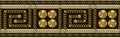 Horizontal border with meander pattern, gold coins