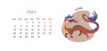 Horizontal calendar for new year 2024 with Chinese dragon. Vector illustration design