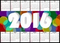 2016 horizontal calendar with rainbow overlapping colorful bubbles