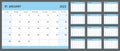 Horizontal calendar for 2023 year, 1 month on each page. Simple calendar grid isolated on a white background, Sunday to Monday,