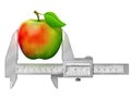 Horizontal caliper measures apple fruit