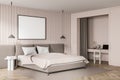 Horizontal canvas in beige bedroom with niche desk. Corner view Royalty Free Stock Photo