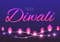 Horizontal card of decorated background for Diwali with light garlands.