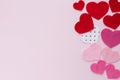 Horizontal card Valentine`s Day. Red and pink hearts o