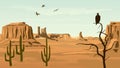 Horizontal cartoon illustration of prairie wild west.