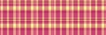 Horizontal check fabric plaid, usa seamless pattern vector. Micro tartan background textile texture in pink and yellow colors