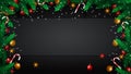 Horizontal Christmas template for designs, web banners, posters, flyers etc. Vector illustration in realistic style