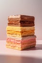 Horizontal close-up of a stack of several types of ice cream. Royalty Free Stock Photo