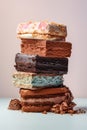 Horizontal close-up of a stack of several types of ice cream. Royalty Free Stock Photo