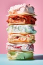 Horizontal close-up of a stack of several types of ice cream. Royalty Free Stock Photo