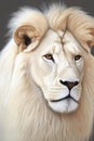 Horizontal close-up view of a picture of a beautiful old white male lion