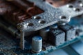 Horizontal closeup shot of old and dusty computer parts from an old Socket 775 motherboard Royalty Free Stock Photo