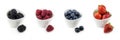 Horizontal collection of berries in bowls