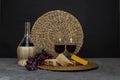 Wine, Cheese, Grapes, Bread Still Life Royalty Free Stock Photo