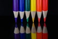 Horizontal color pencil tips reflective Royalty Free Stock Photo
