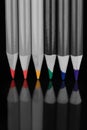 Horizontal color pencil tips reflective Royalty Free Stock Photo