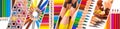 Horizontal of colorful wooden pencils, back to school, panoramic web banner Royalty Free Stock Photo