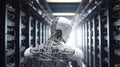 Horizontal Composition of CWhite yborg Robot Looking to the Side in Server Room AI CGI