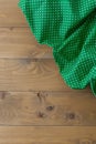 Horizontal composition with threads and sewing accessories and tools in green colours on wooden background Royalty Free Stock Photo