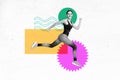 Horizontal creative photo collage illustration sport gymnastics excited happy smiling sportswoman runner marathon on