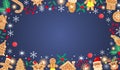 Horizontal dark blue Christmas gingerbread background.