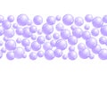 Horizontal decorative line with soap bubbles, background with realistic water beads, purple blobs, vector foam