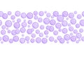 Horizontal decorative line with soap bubbles, background with water beads, purple blobs, vector foam illustration