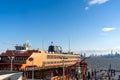 Horizontal early morning view of the docked MV Andrew J. Barberi, one of two Barberi-