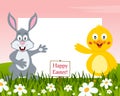 Horizontal Easter Frame - Rabbit and Chick Royalty Free Stock Photo