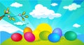 Horizontal easter and spring banner design with easter egg - vector
