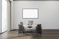 Horizontal empty canvas in light beige manager office Royalty Free Stock Photo