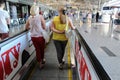 A horizontal escalator for moving passengers at the Vnukovo International Airport Moscow - July 2017 Royalty Free Stock Photo